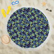Dragonfly Lime Blue Pattern Printed Round Beach Towel