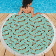 Dachshund With Floral Print Pattern Round Beach Towel