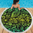 Yellow Paisley Green Design Print Round Beach Towel