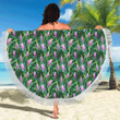 Tropical Folower Pink Heliconia Print Round Beach Towel