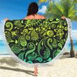 Yellow Paisley Green Design Print Round Beach Towel