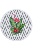 Hot Tropical Flamingo With Leaves Printed Round Beach Towel
