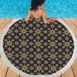 Kaleidoscope Gold On Navy Pattern Printed Round Beach Towel