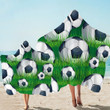 Football Balls On Grass Pattern Printed Hooded Towel