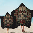 Skull On Roses Boho Red And Black Printed Hooded Towel