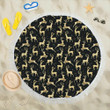 Deer Gold On Black Pattern Printed Round Beach Towel