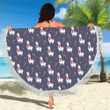 Llama With Candy Cane Themed Print Round Beach Towel