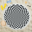 Black And White Checkered Flag Optical Illusion Printed Round Beach Towel