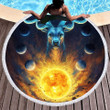 Celestial Deer And Fire Planet Printed Round Beach Towel