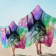 Cat Portrait Sketch Colorful Background Printed Hooded Towel