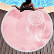 Pink Dream Catcher Boho Feather Round Beach Towel