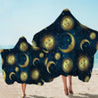 Moon And Sun Patterns Space Printed Hooded Towel
