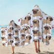 Lovely Pug With Heart Dots Printed Hooded Towel