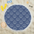 Blue Anchor Stripe Pattern Printed Round Beach Towel