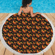 Orange Rooster Pattern Printed Themed Round Beach Towel