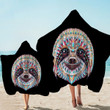 Tribal Sloth Mugshot On Black Printed Hooded Towel