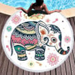 Colorful Elephant Pink Flowers Art Printed Round Beach Towel