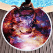 Starry Sky With Wolf Printed Round Beach Towel
