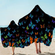 Bioluminescence Butterflies On Black Printed Hooded Towel