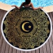 Gold Mandala Moon And Star Printed Round Beach Towel