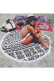 Black And White Vintage Abstract Printed Round Beach Towel