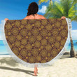 Gold Sunflower Hand Drawn Pattern Printed Round Beach Towel