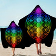 Geometric Rainbow Chakra On Black Printed Hooded Towel