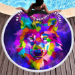 Wolf Rainbow Face Warrior Printed Round Beach Towel