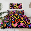 Colorful Hearts In Black Duvet Cover Bedding Set