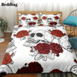 White Skull With Roses Duvet Cover Bedding Set