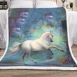 Oil Painting White Horse Printed Sherpa Fleece Blanket