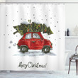Retro Car With Tree Merry Christmas Pattern Printed Shower Curtain