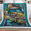 Special Fish Spotted Blue Pattern Printed Sherpa Fleece Blanket