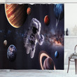Planets Galaxies Astronaut Shower Curtain Home Decor