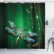 Vivid Gemstone Sparkling Butterfly Green Pattern Printed Shower Curtain