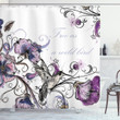Ornate Flowers Leaves A Wild Bird Pattern Printed Shower Curtain