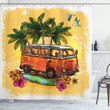 Hippie Old Exotic Bus Trees Bird Flower Colorful Printed Shower Curtain