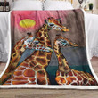 Three Giraffe Under The Sunset Printed Sherpa Fleece Blanket