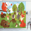 Woodland Fauna Animals Printed Shower Curtain Bathroom Decor