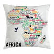 Continent Colored Map Pattern Art Printed Cushion Cover