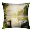 Boat By Foggy Lake Deck Pattern Printed Cushion Cover