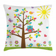Colorful Tree Owl Art Pattern Printed Cushion Cover