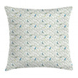 Thin Leafy Branches Berries Pattern Printed Cushion Cover