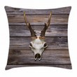 Rustic Antlers On Wood Art Printed Cushion Cover