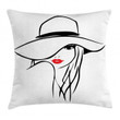 Girl Wearing A Big Floppy Hat Pattern Printed Cushion Cover