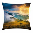 Misty Mountaintops Stunning Landscape Background Pattern Cushion Cover