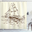 Hand Drawn Ship Pattern Shower Curtain Home Decor
