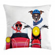 Funny Canine On Bike Pattern Printed Cushion Cover