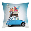 Traveling Theme Holiday Blue Car Pattern Cushion Cover