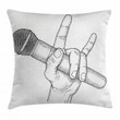 Rock High Sign Microphone Pattern Printed Cushion Cover